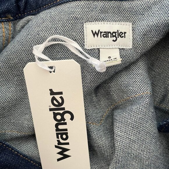 Wrangler Trouser Coverall Jumpsuit S Blue Denim Pearl Snap Flared Leg Western - Picture 6 of 8